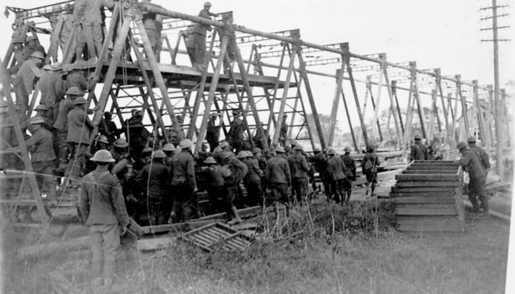 177_Canadians constructing a bridge across Canal du Nord. Advance East of Arras. September, 1918.
